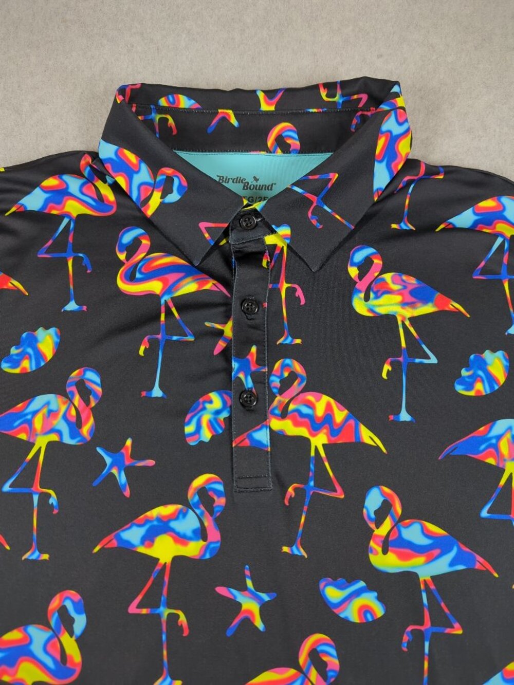 Birdie Bound Polo Shirt Men's 2XL Golf Performance Stretch Psychedelic Neon